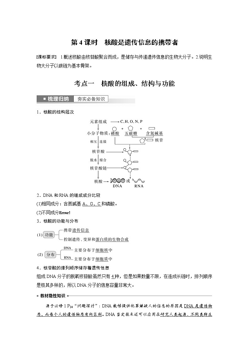 (新高考)2023年高考生物一轮复习讲义第1单元第4课时核酸是遗传信息的携带者(含解析)第1页