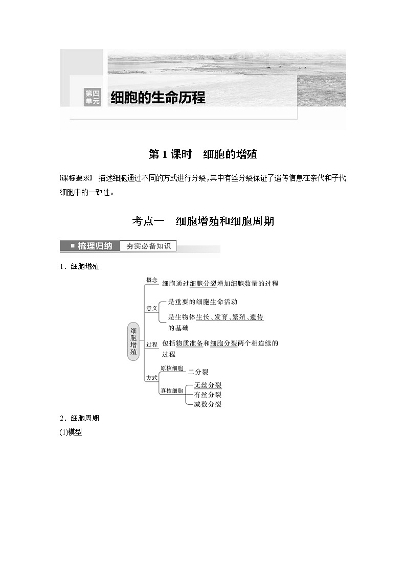 (新高考)2023年高考生物一轮复习讲义第4单元第1课时细胞的增殖(含解析)第1页