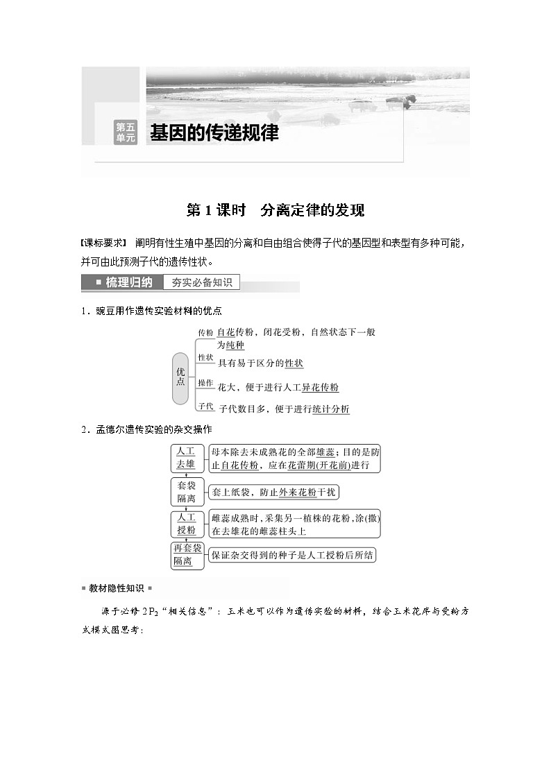 (新高考)2023年高考生物一轮复习讲义第5单元第1课时分离定律的发现(含解析)第1页