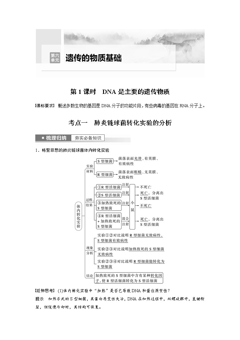 (新高考)2023年高考生物一轮复习讲义第6单元第1课时DNA是主要的遗传物质(含解析)第1页