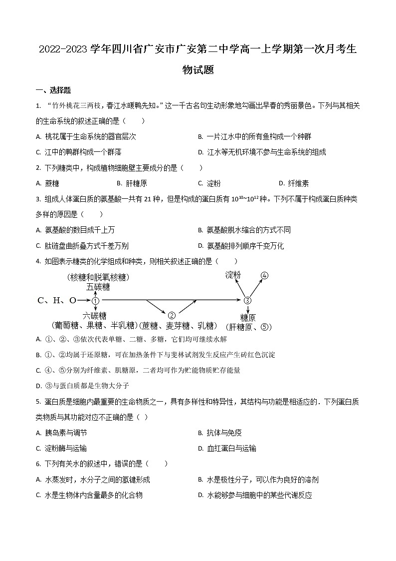 2022-2023学年四川省广安市广安第二中学高一上学期第一次月考生物试题含答案01