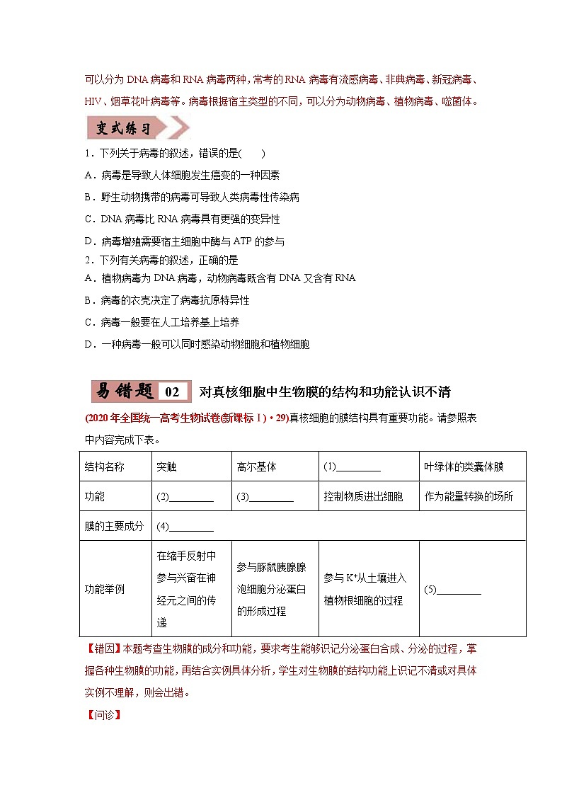 (新高考)高考生物二轮复习易错点02细胞的结构和功能（2份打包，含解析+原卷版，可预览）02