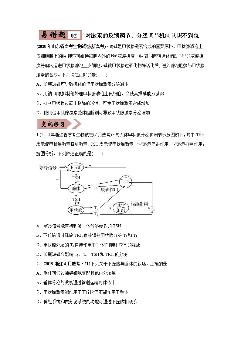 (新高考)高考生物二轮复习易错点12体液调节（原卷版）第3页