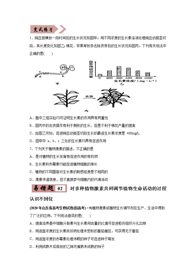(新高考)高考生物二轮复习易错点14植物生命活动的调节（原卷版）第2页