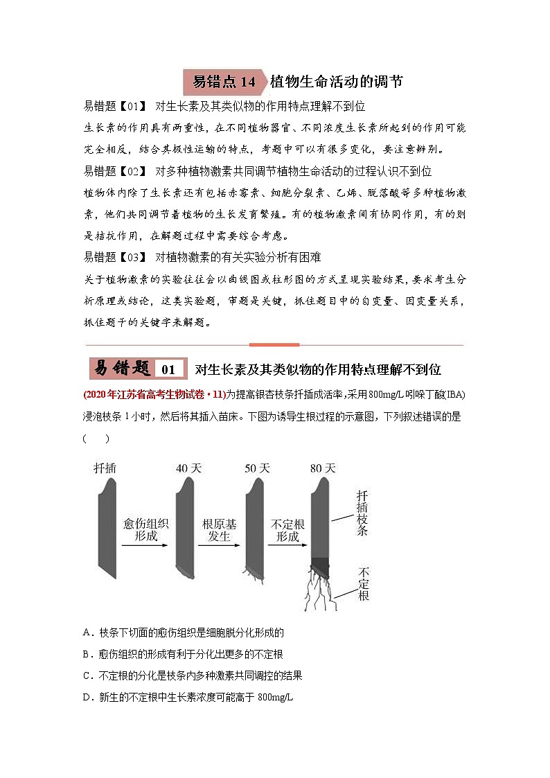 (新高考)高考生物二轮复习易错点14植物生命活动的调节（含解析）第1页