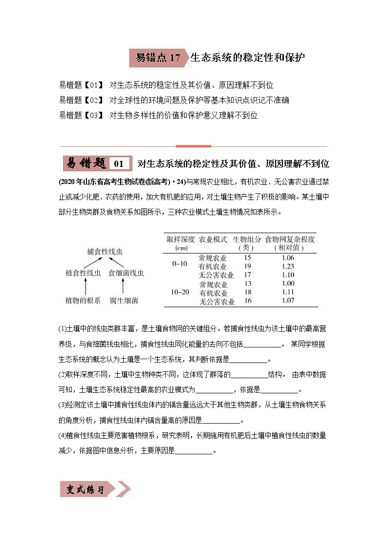 (新高考)高考生物二轮复习易错点17生态系统的稳定性和保护（原卷版）第1页