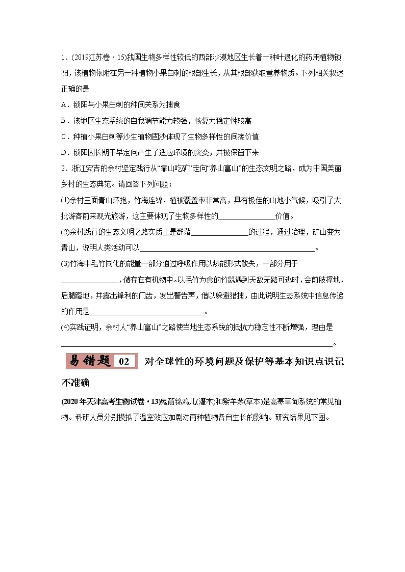 (新高考)高考生物二轮复习易错点17生态系统的稳定性和保护（原卷版）第2页