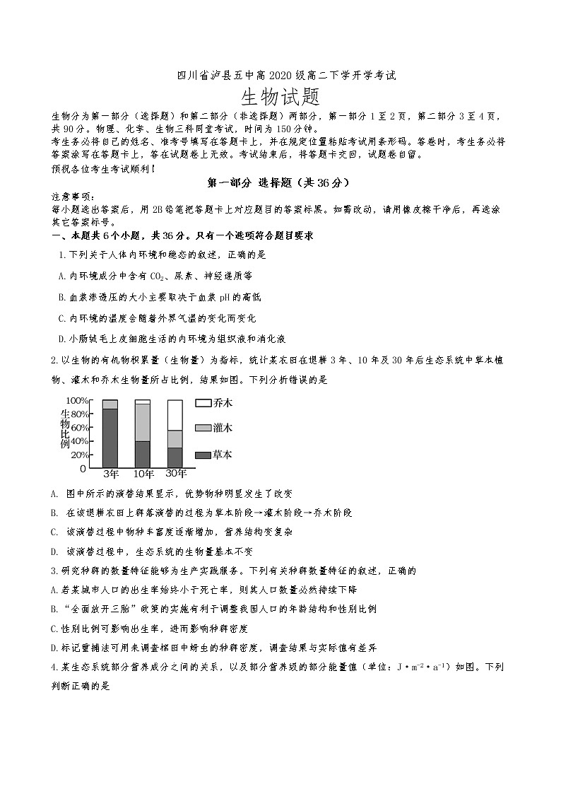 2021-2022学年四川省泸州市泸县第五中学高二下学期开学考试生物试题含答案01