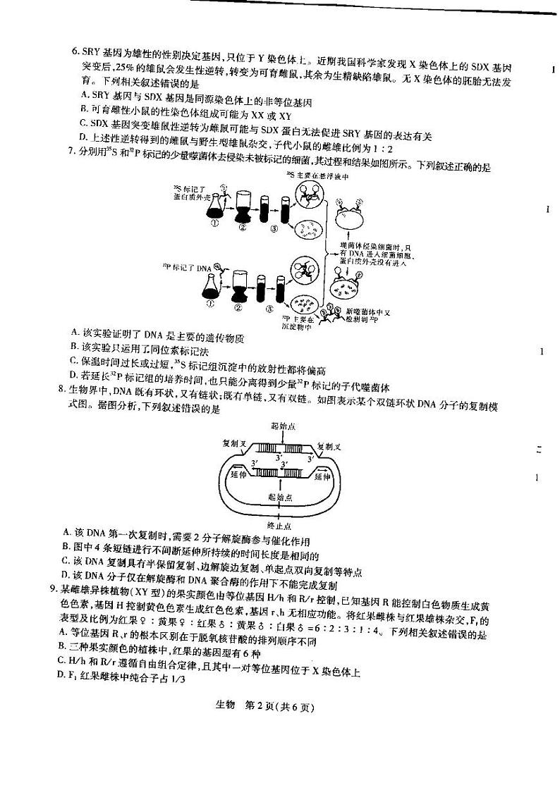 2022-2023学年江西省省重点校（南昌二中等校）高二上学期入学摸底联考生物试题PDF版含答案第2页