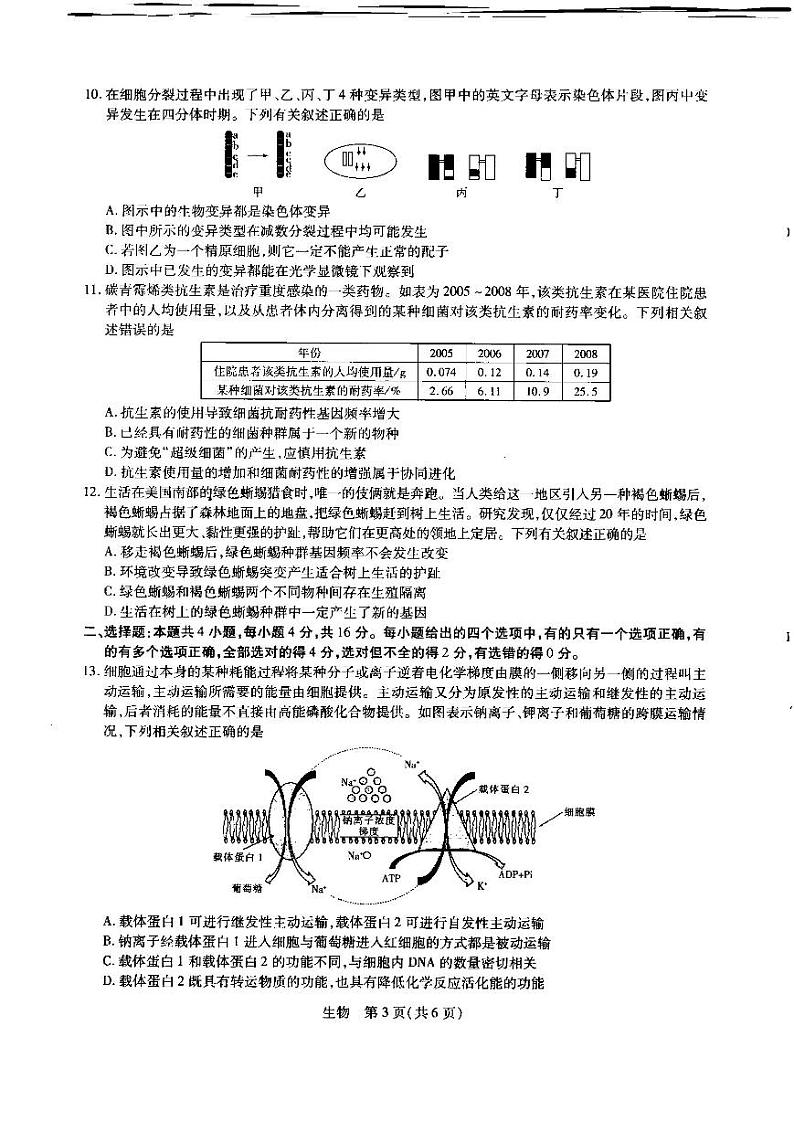 2022-2023学年江西省省重点校（南昌二中等校）高二上学期入学摸底联考生物试题PDF版含答案第3页