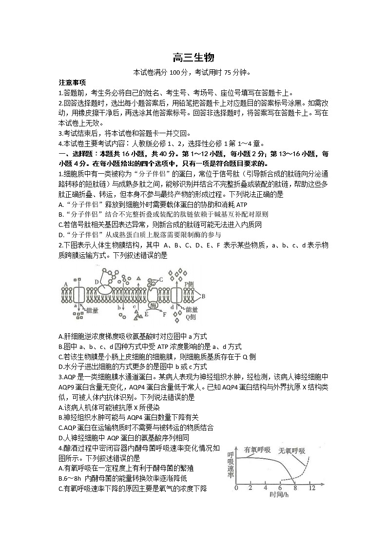2023广东省高三上学期12月联考生物试题含解析01