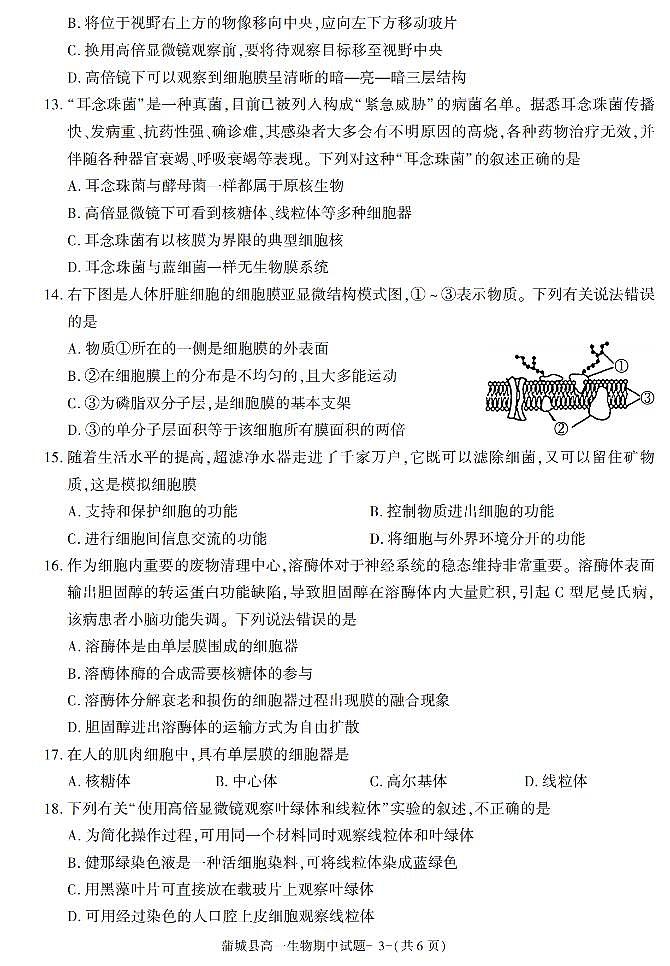 陕西省渭南市蒲城县2021-2022学年高一上学期期中考试生物试题03