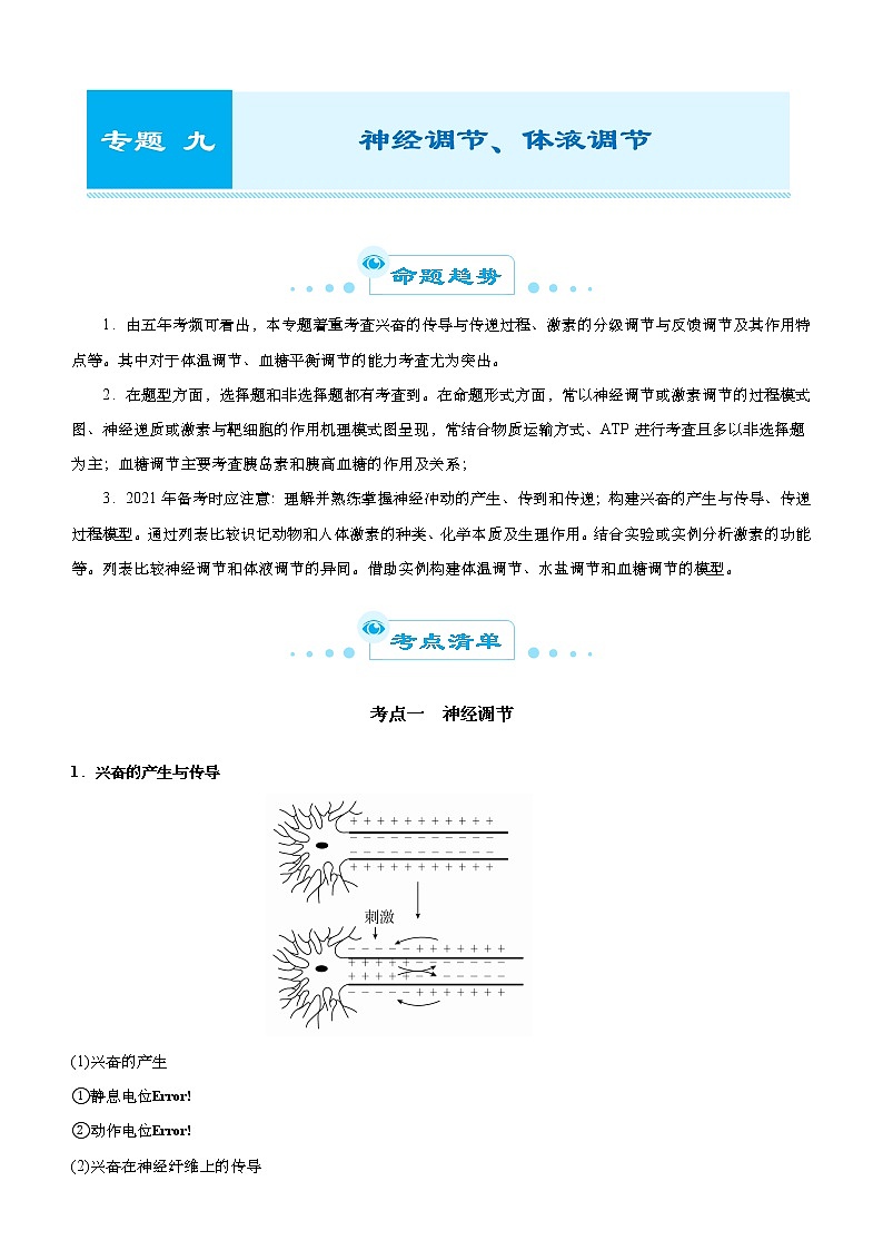 （新高考）高考生物二轮精品专题九神经调节、体液调节(解析版)第1页
