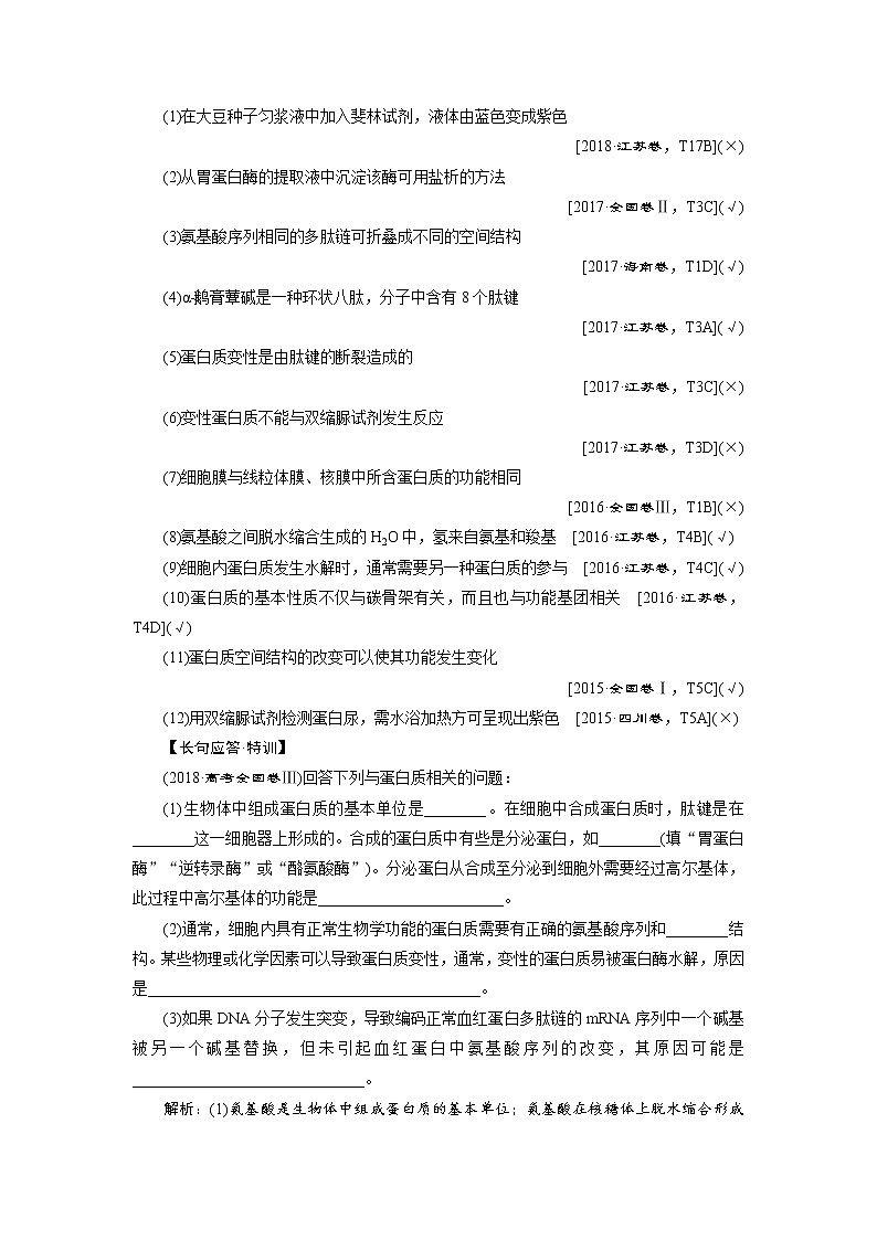 (新高考)高考生物一轮复习学案第2讲蛋白质和核酸(含解析)03