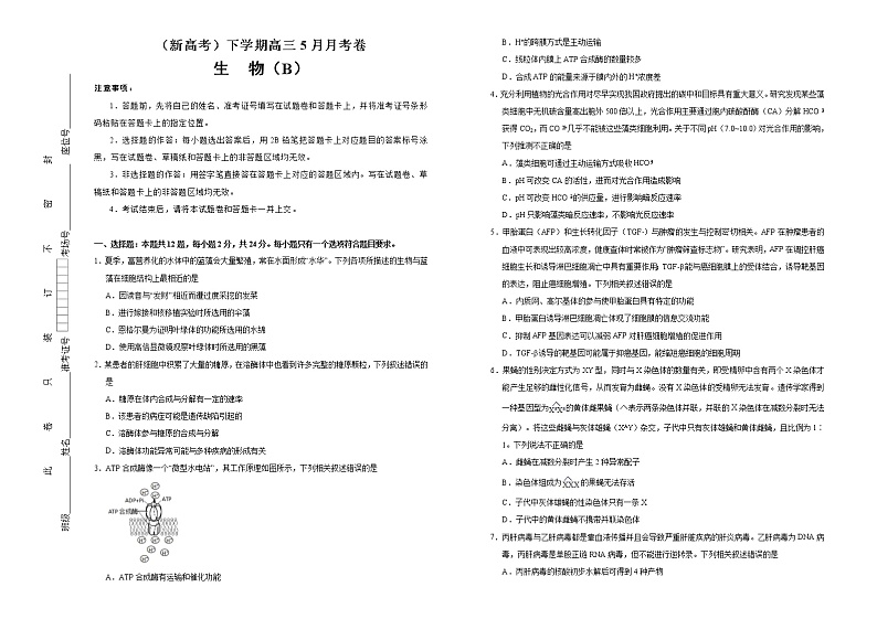 （新高考）高三生物5月月考卷 生物（B卷）(2份打包，解析版+原卷版，可预览)01
