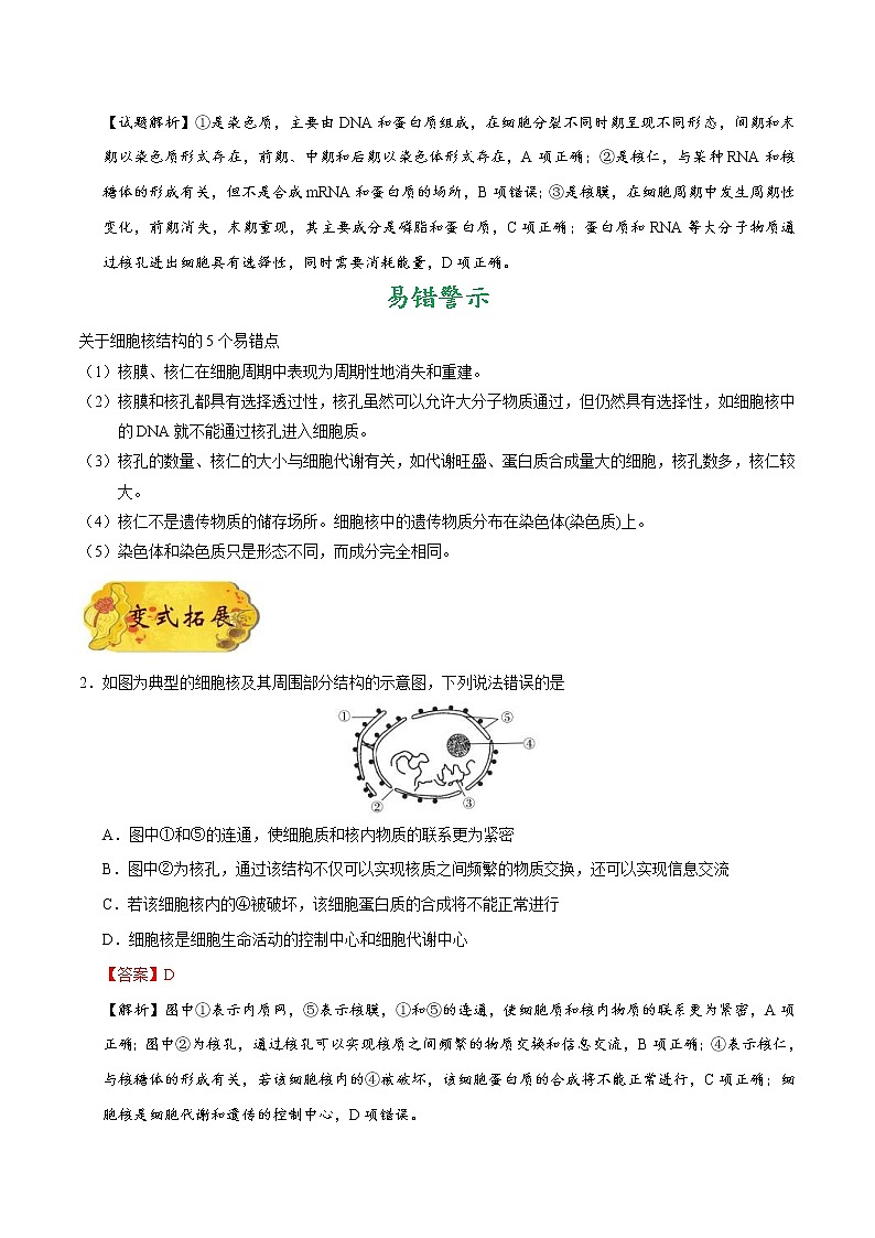 高考生物一轮复习考点一遍过考点09 细胞核的结构与功能(含解析) 试卷02