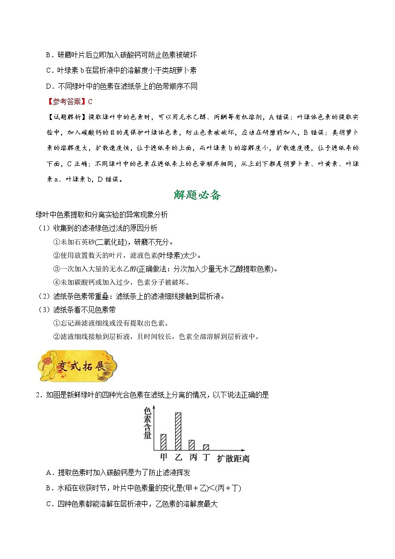 高考生物一轮复习考点一遍过考点18 绿叶中色素的提取和分离(含解析)第2页