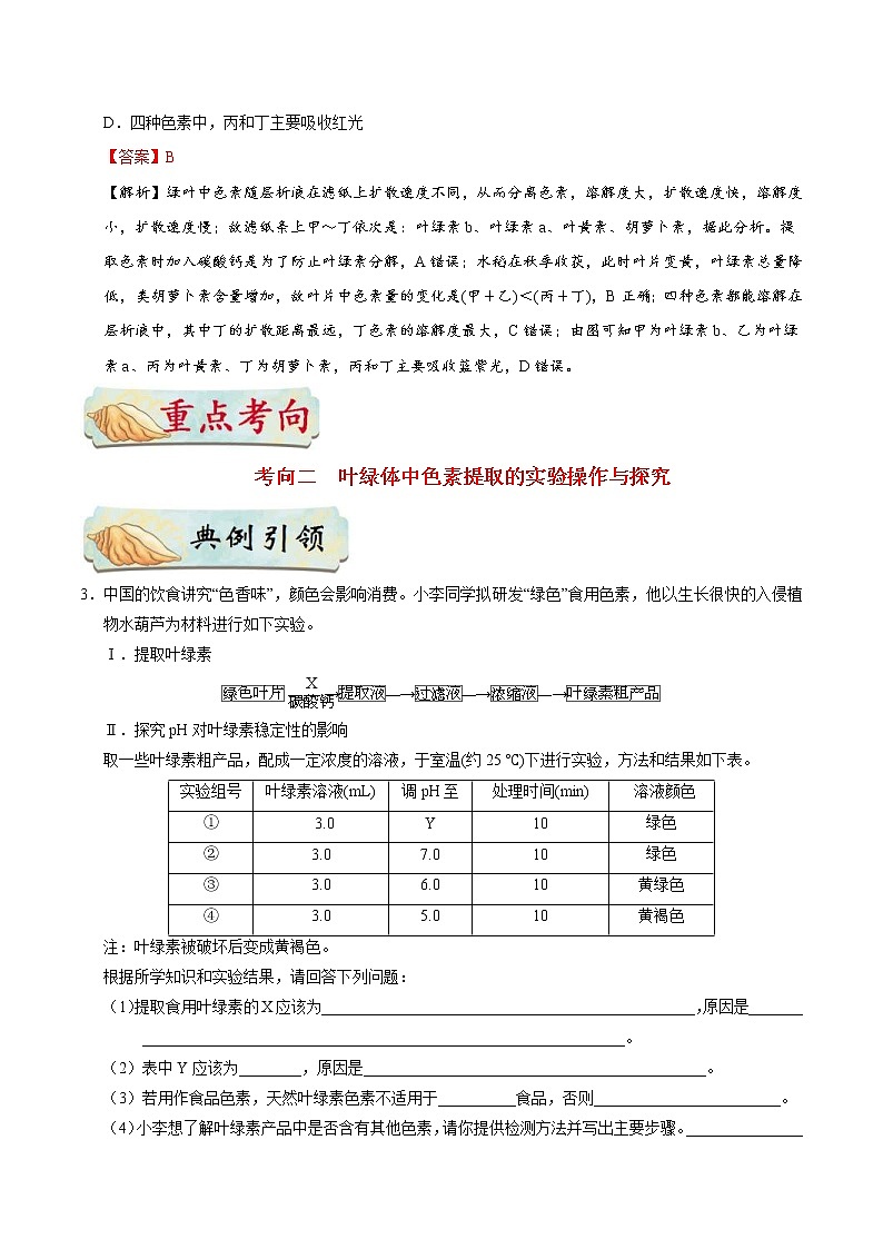 高考生物一轮复习考点一遍过考点18 绿叶中色素的提取和分离(含解析)第3页