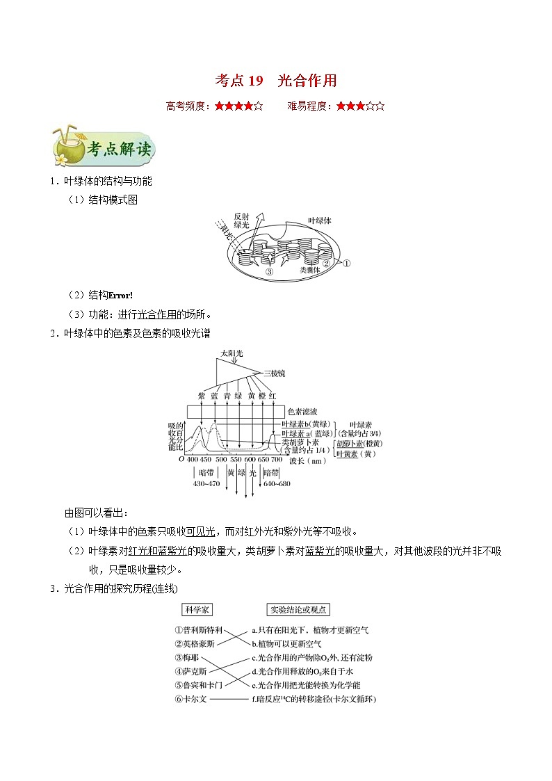 高考生物一轮复习考点一遍过考点19 光合作用(含解析)第1页