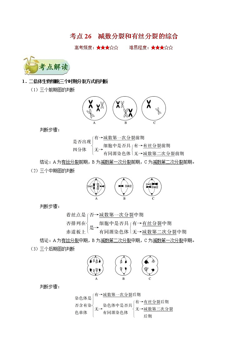高考生物一轮复习考点一遍过考点26 减数分裂和有丝分裂的综合(含解析)第1页