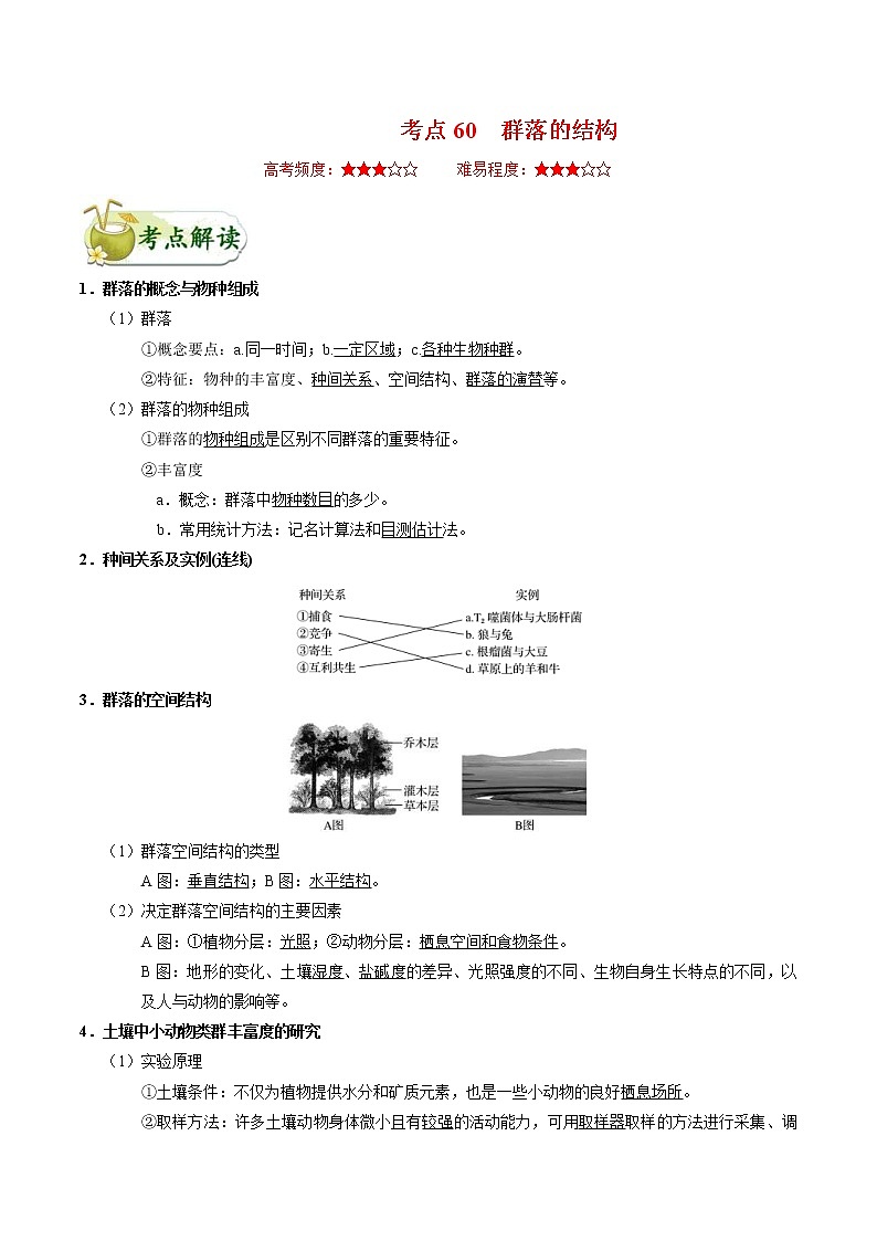 高考生物一轮复习考点一遍过考点60 群落的结构(含解析)第1页