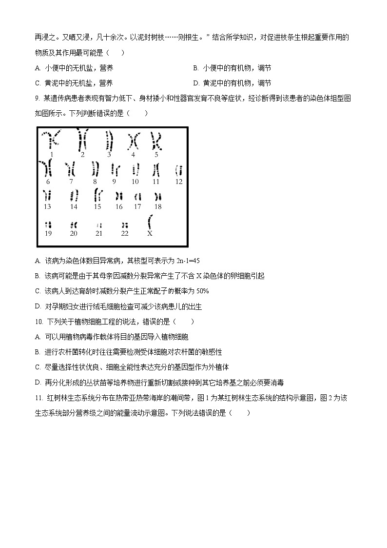 2023浙江省稽阳联谊学校高三上学期11月联考试题生物含解析02