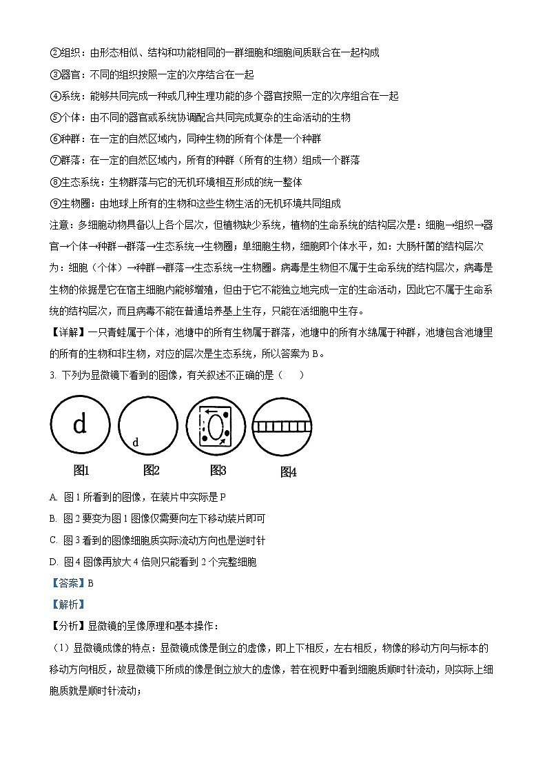 2023广安二中高一上学期第二次月考生物试题含解析02