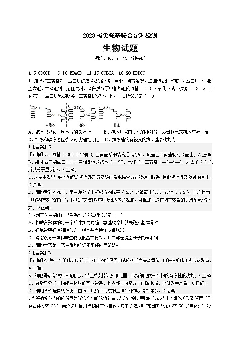 2023重庆西南大学附属中学高三11月拔尖强基联合定时检测生物试卷01