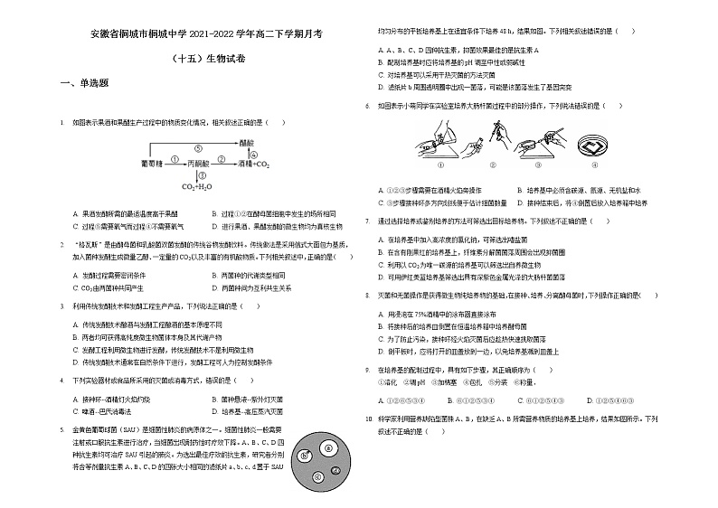 2021-2022学年安徽省桐城市桐城中学高二下学期月考（十五）生物试题含答案01