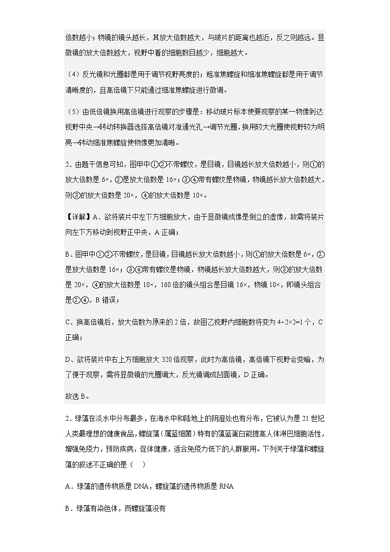 2022-2023学年河北省邢台市六校联考高一上学期期中生物试题含解析02