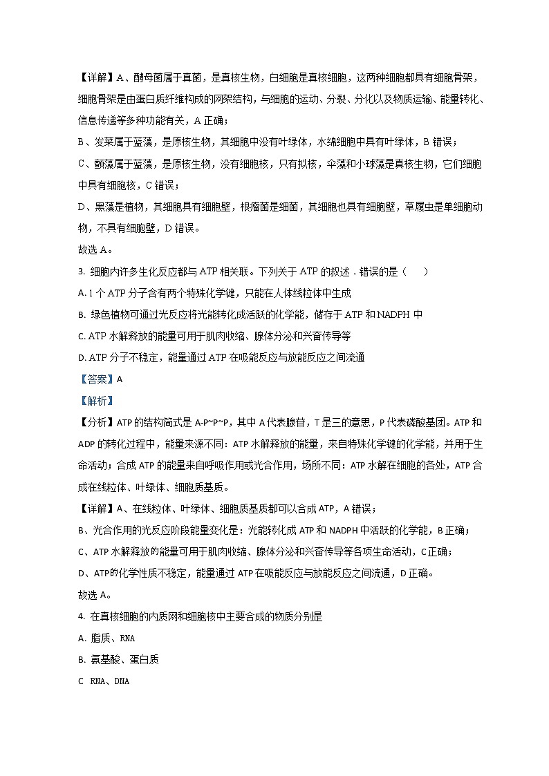 山东省济南外国语学校2022-2023学年高一上学期12月月考生物试题含解析第2页