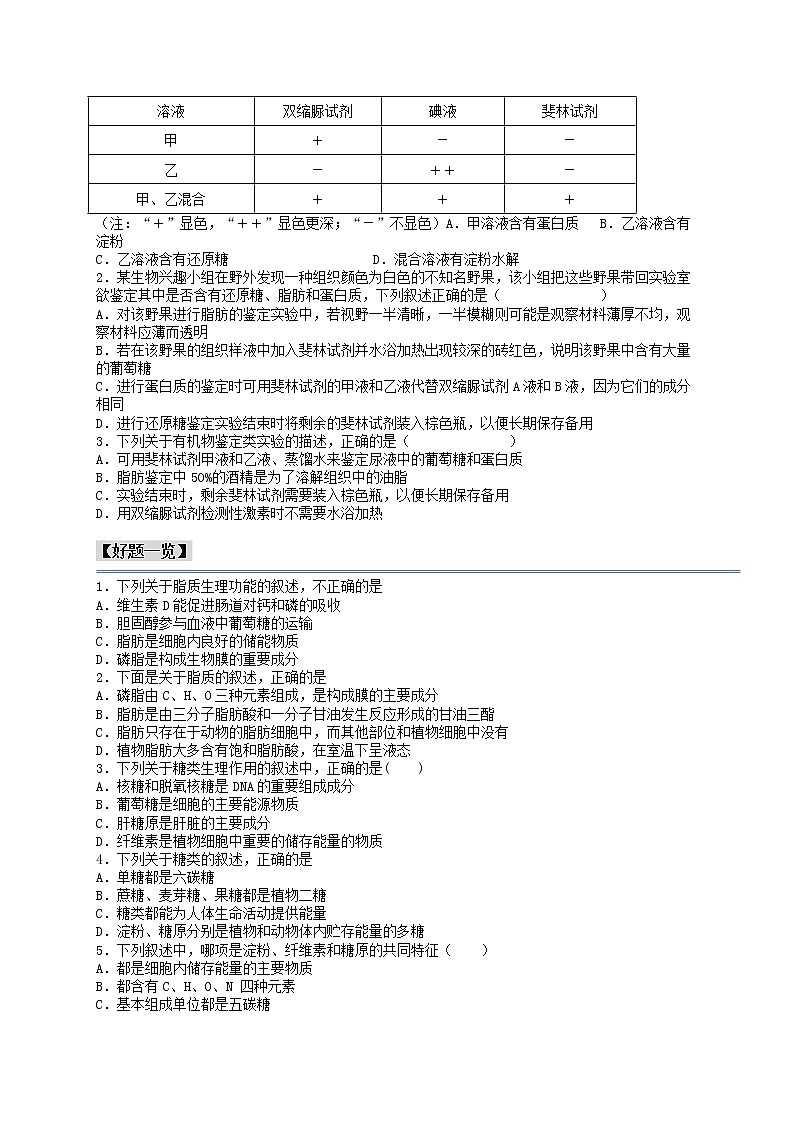 第4讲 细胞中的糖类和脂质-【分类归纳】最新高一生物考法和题型分类精讲（人教版2019必修1）03