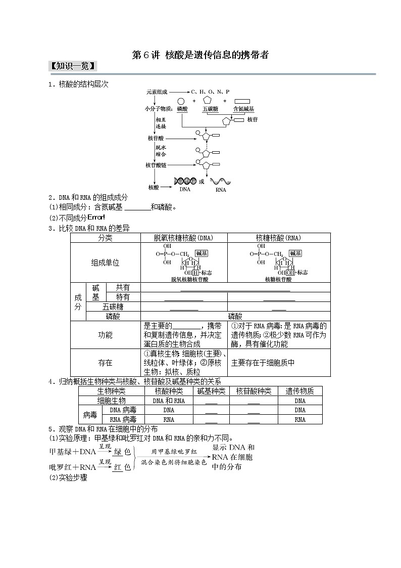 第6讲 核酸是遗传信息的携带者-【分类归纳】最新高一生物考法和题型分类精讲（人教版2019必修1）01