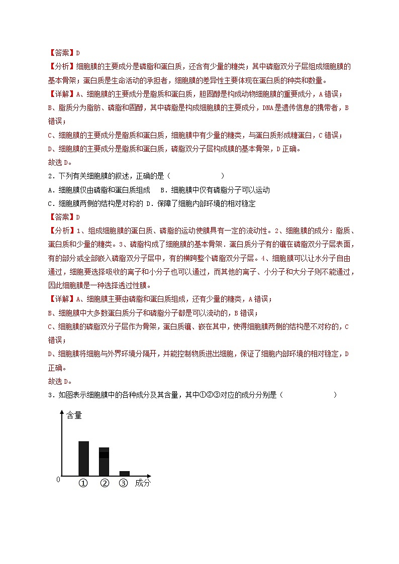 第7讲 细胞膜的结构和功能-【分类归纳】最新高一生物考法和题型分类精讲（人教版2019必修1）03