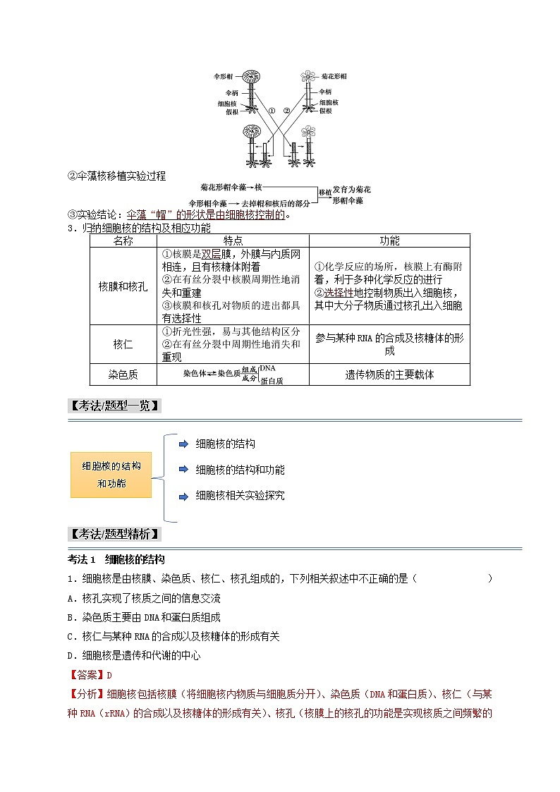 第9讲 细胞核的结构和功能（解析版）-【分类归纳】2022-2023学年高一生物考法和题型分类精讲（人教版2019必修1）第2页
