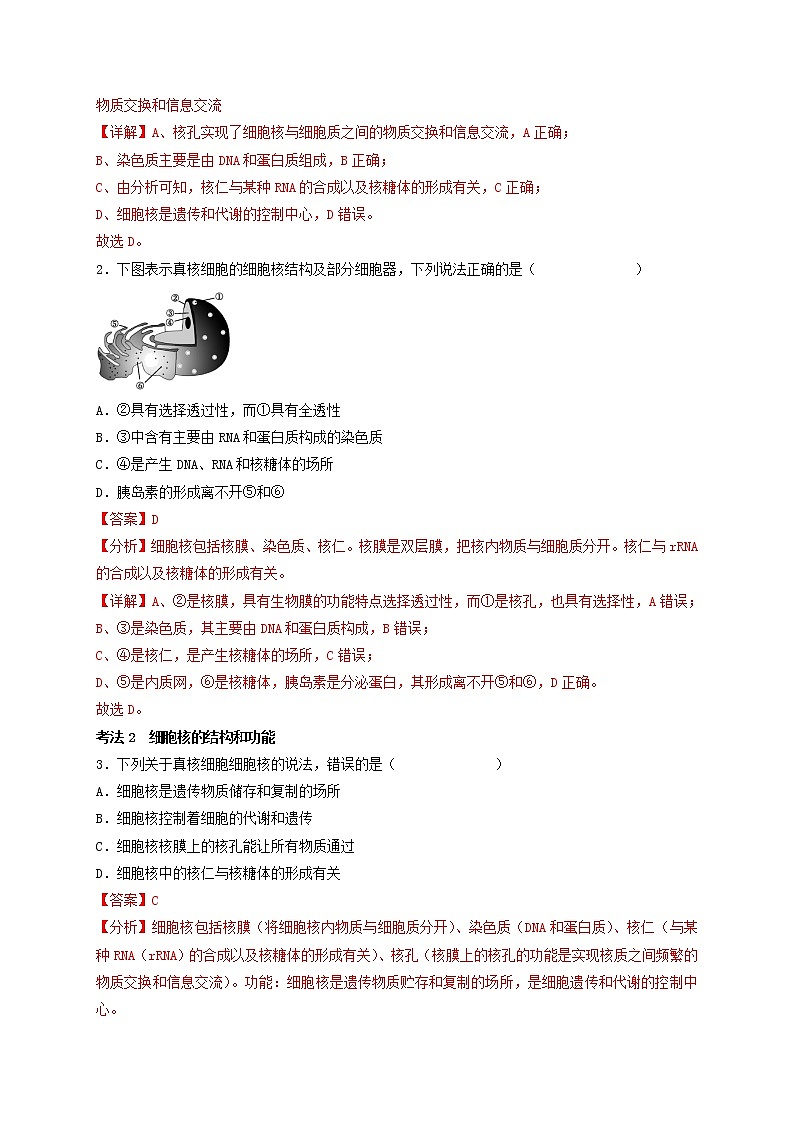 第9讲 细胞核的结构和功能（解析版）-【分类归纳】2022-2023学年高一生物考法和题型分类精讲（人教版2019必修1）第3页