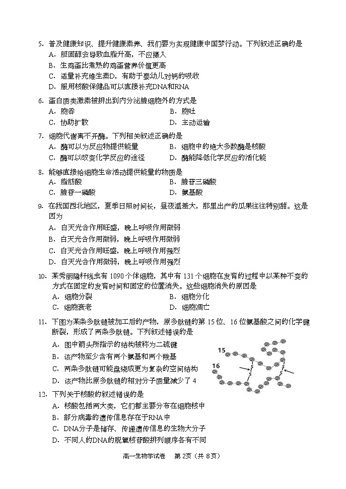 辽宁省大连市2022-2023学年高一上学期期末生物试卷第2页
