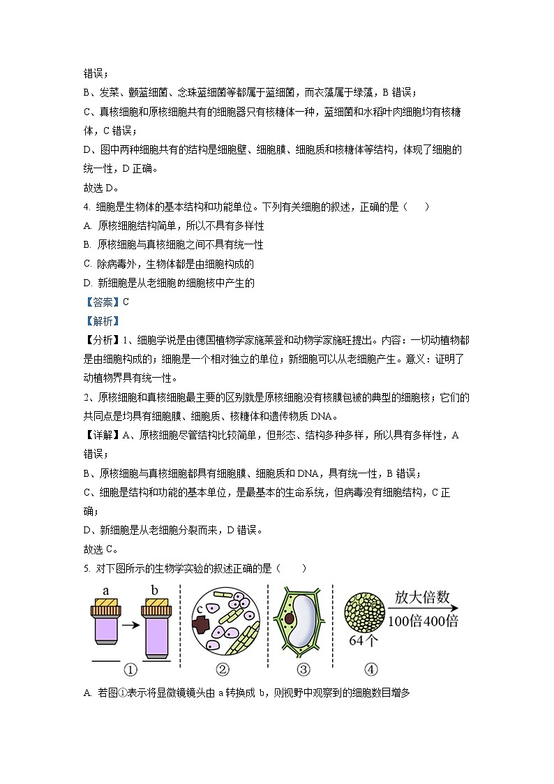 安徽省六安中学2021-2022学年高一生物上学期期末试题（Word版附解析）03