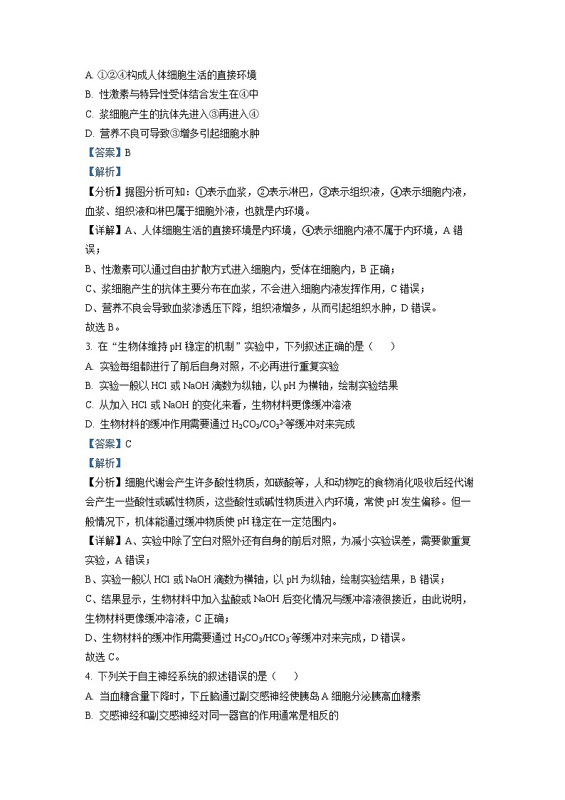 安徽省宣城市2021-2022学年高二生物上学期期末调研试题（Word版附解析）02