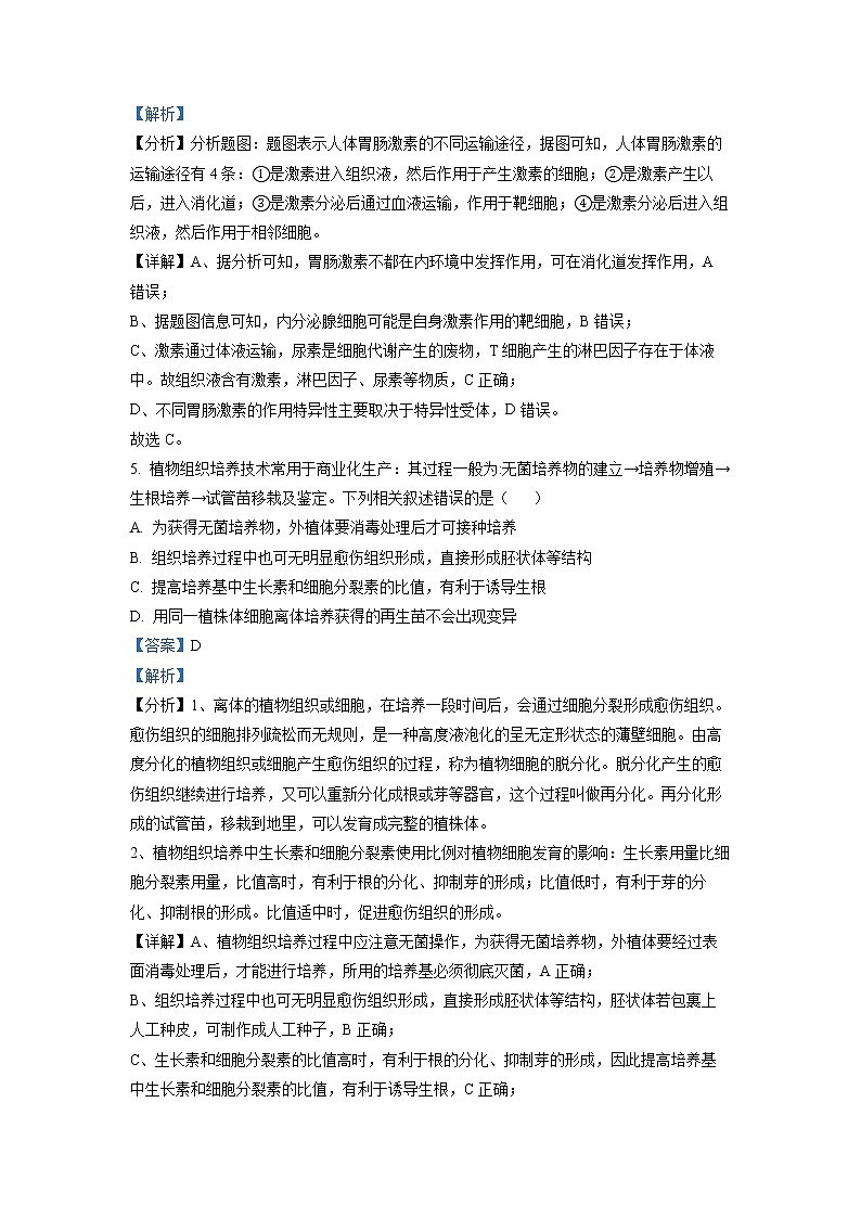 精品解析：2021年新高考江苏生物高考真题（解析版）03