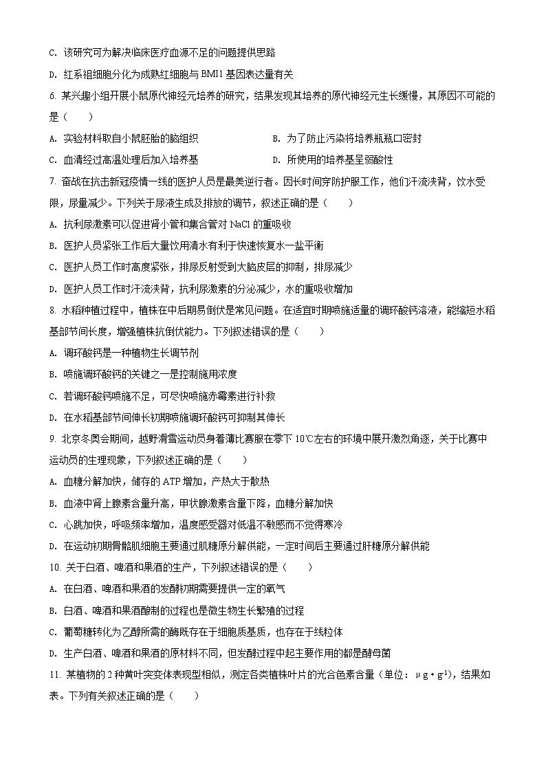 精品解析：2022年新教材湖北生物高考真题（部分试题）（原卷版）第2页