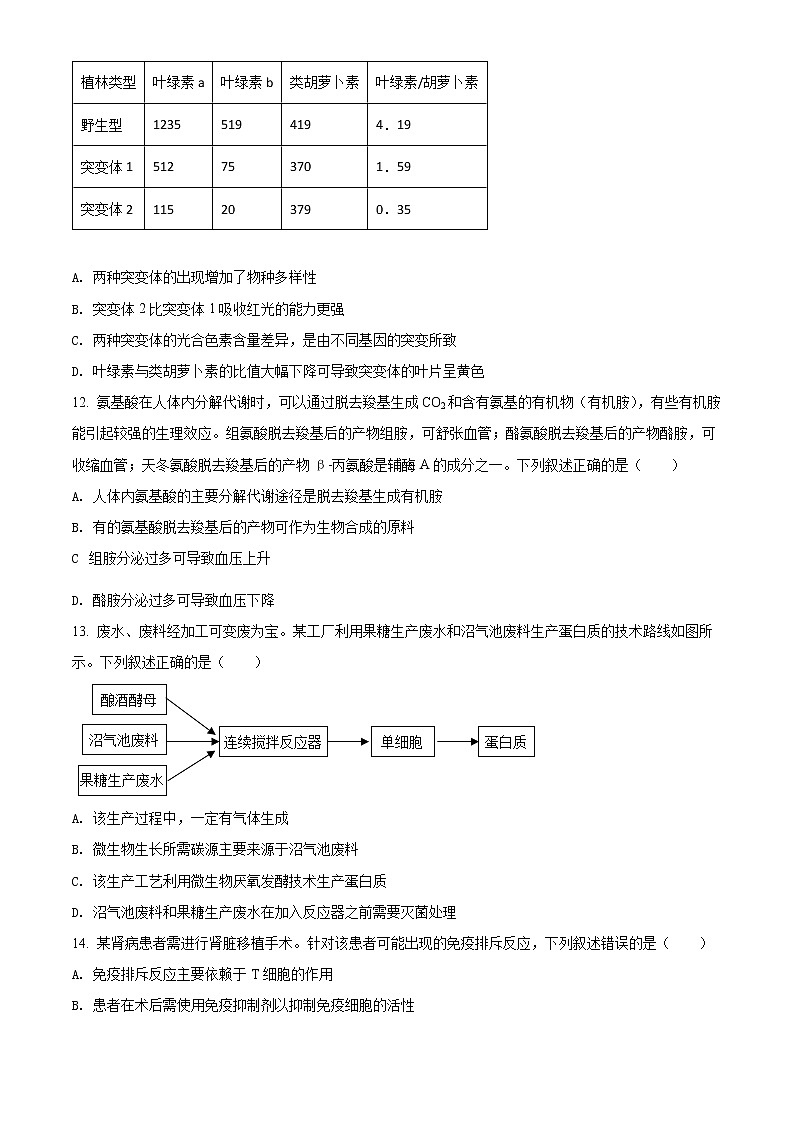 精品解析：2022年新教材湖北生物高考真题（部分试题）（原卷版）第3页