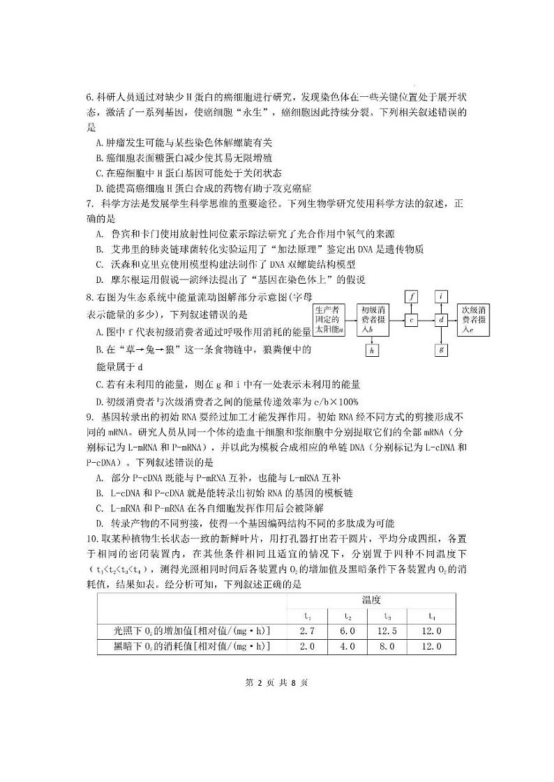 2023厦门一中高三上学期12月月考生物试题PDF版含答案第2页