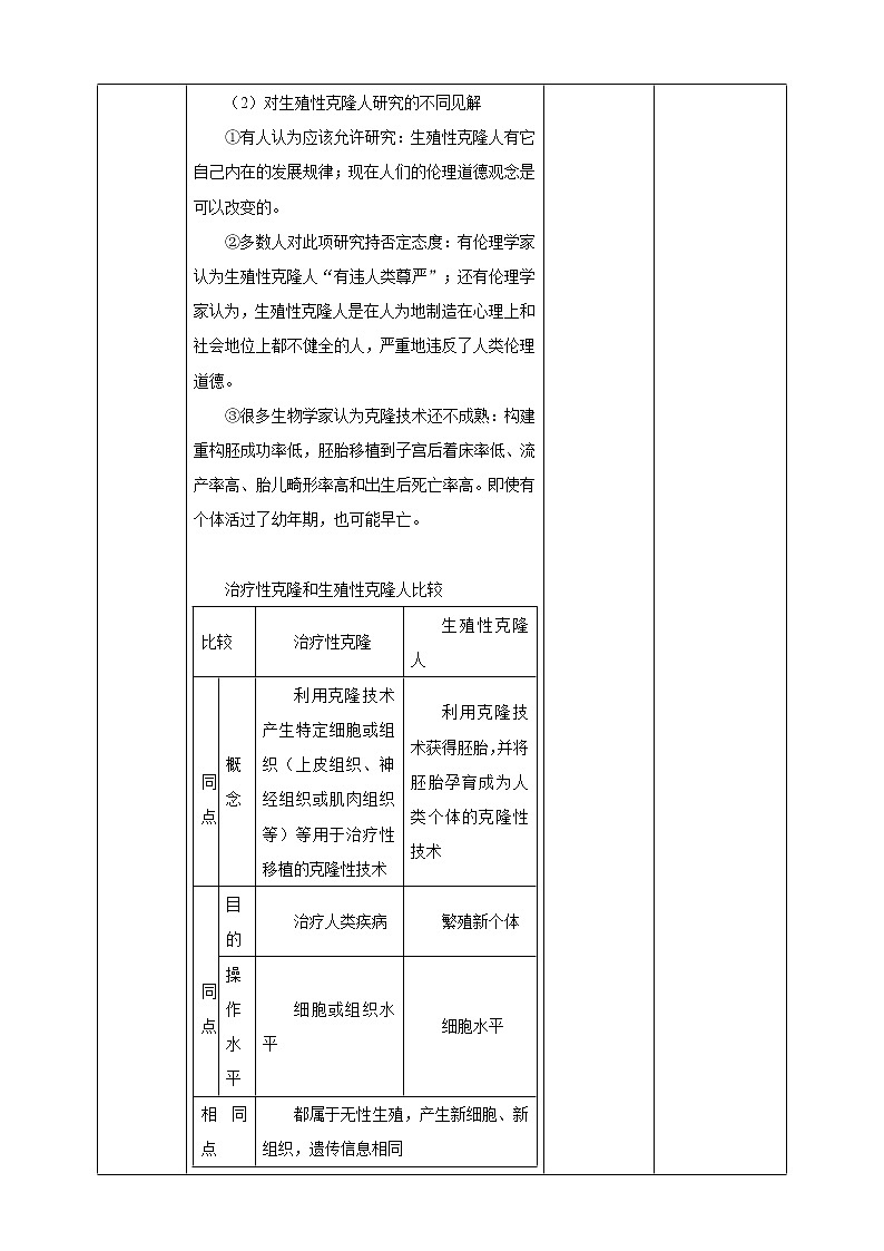 人教统编版高中生物选修三 第四章第2节  关注生殖性克隆人 课件+教学设计02