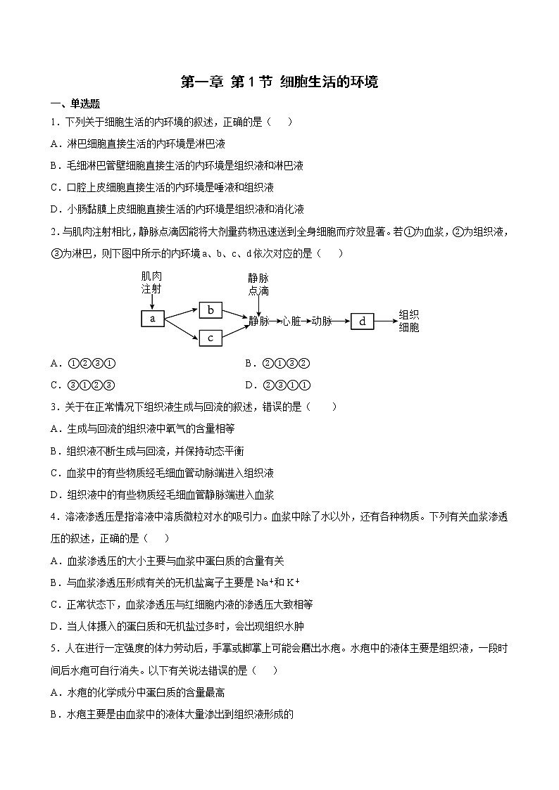 1.1 细胞生活的环境 2课时课件＋课时作业（原卷＋解析卷）01