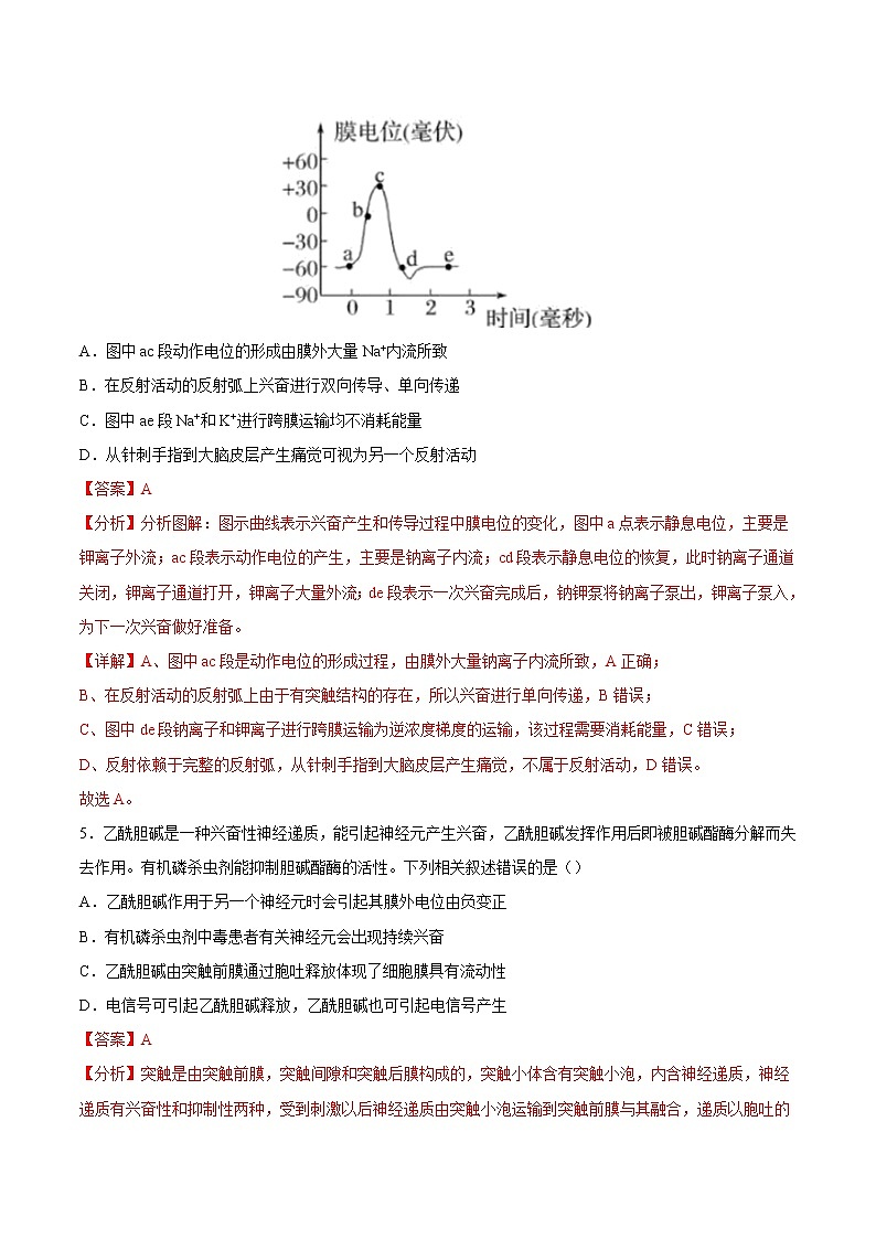 2.3 神经冲动的产生和传导（课时作业）（解析版）第3页