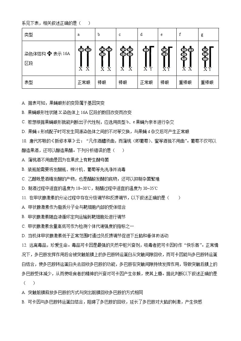 重庆市沙坪坝区重点中学2022-2023学年高三上期期末复习题（一）生物试题无答案第3页