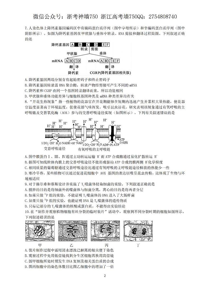 浙江省杭州学军中学2022-2023学年上学期高三模拟考试生物试题第2页