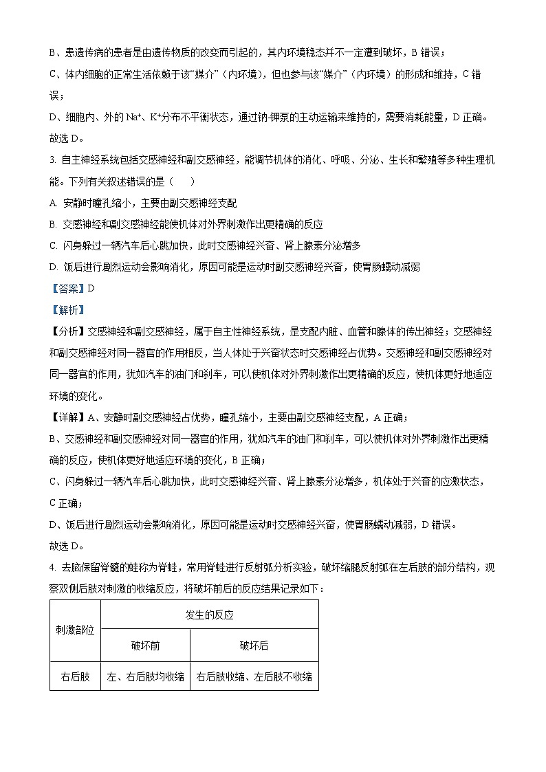 重庆市沙坪坝区重点中学2022-2023学年高二上学期期末复习（二）生物试题含解析第2页