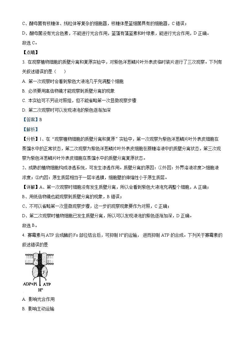 2021-2022学年浙江省宁波市慈溪市高二上学期期末生物试题  （解析版）02